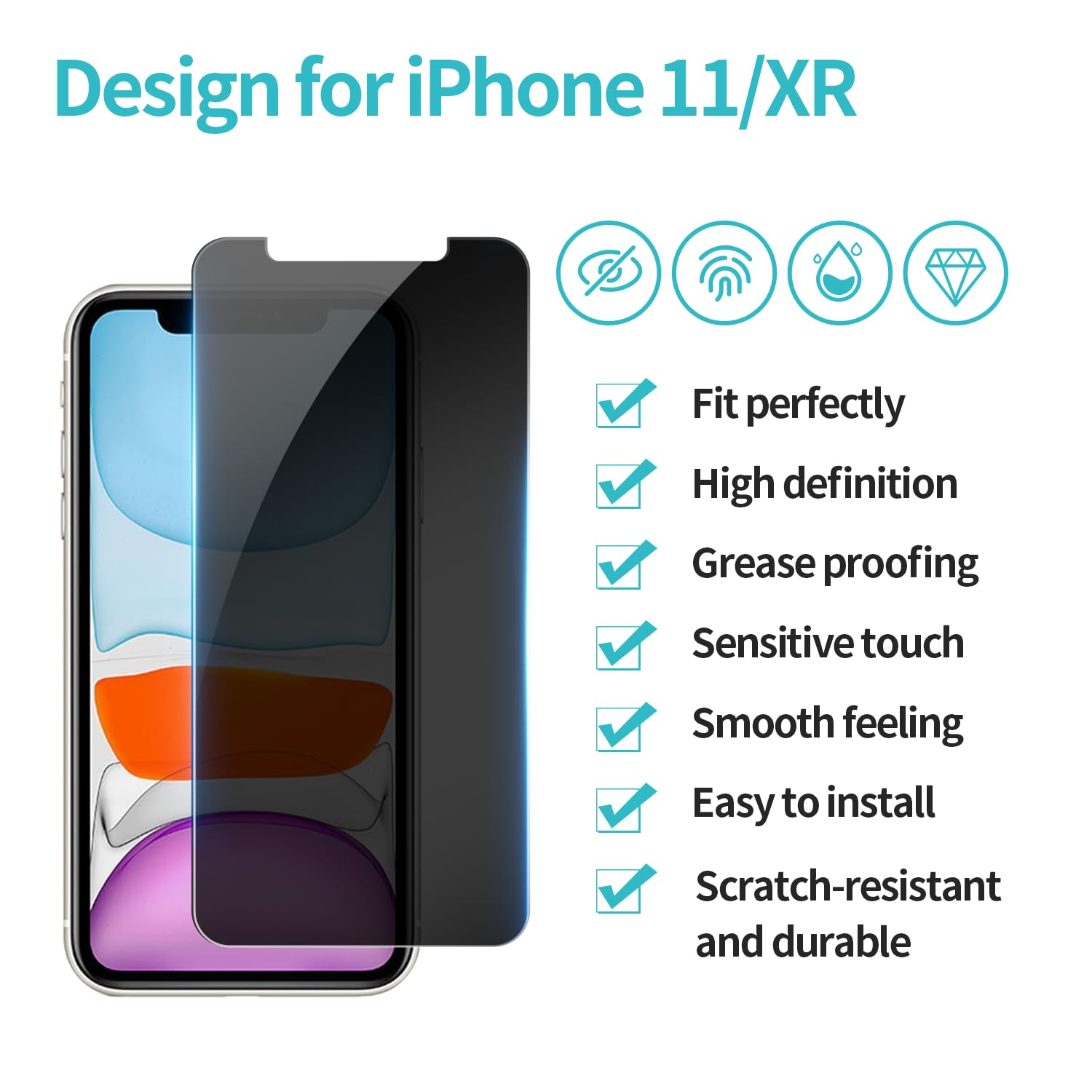 [3 Pack] Privacy Screen Protector for iPhone 11/iPhone XR Anti-Spy Tempered Glass Film Upgrade 9H Hardness Case Friendly Easy Installation Bubble Free 3D Touch Support [6.1 inch]