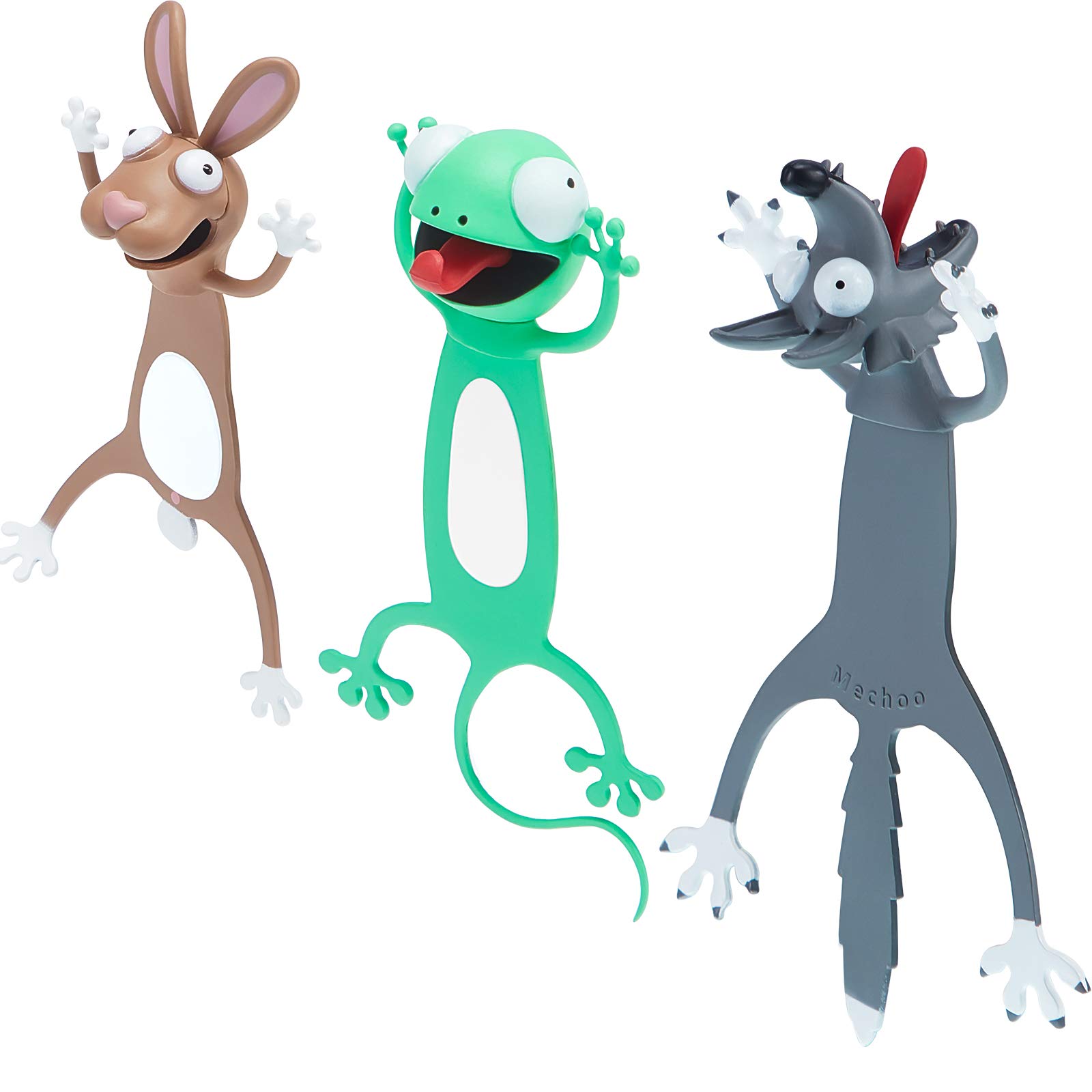 3D Cartoon Animal Bookmark Wacky Palz 3 Pieces PVC Squashed Animals Stationery for Reading Presents, Party Favors