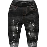 KIDSCOOL SPACE Baby Girl Boy Jeans,Little Kid Elastic Waist Ripped Denim Pants