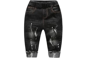 KIDSCOOL SPACE Baby Girl Boy Jeans,Little Kid Elastic Waist Ripped Denim Pants