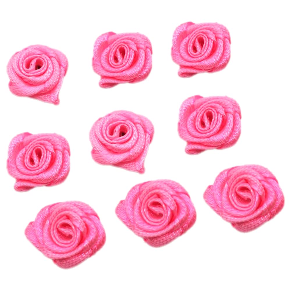 Pack of 200 Roses 1.5 cm Small Artificial Flowers Rose Heads Satin Roses Sew On Flowers Appliques for Craft Patches Decorative Roses Mini Fabric Roses DIY Accessories Home Wedding Decoration Pink