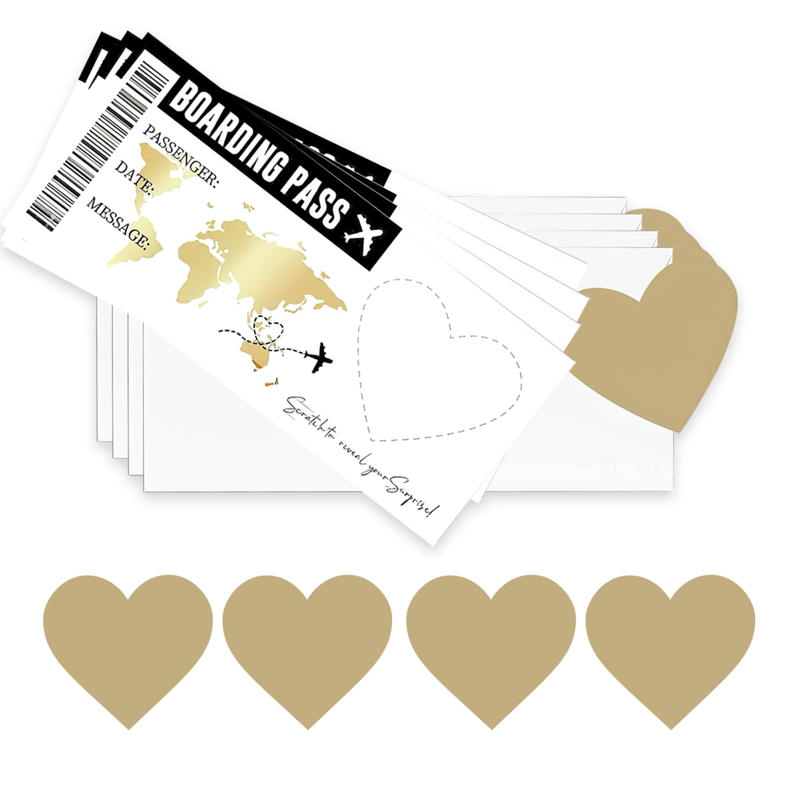 Bettinay 4PCS Holiday Scratch Card Reveal Set, Destination Scratch Card for Personalised Flight Ticket Boarding Pass Surprise Trip