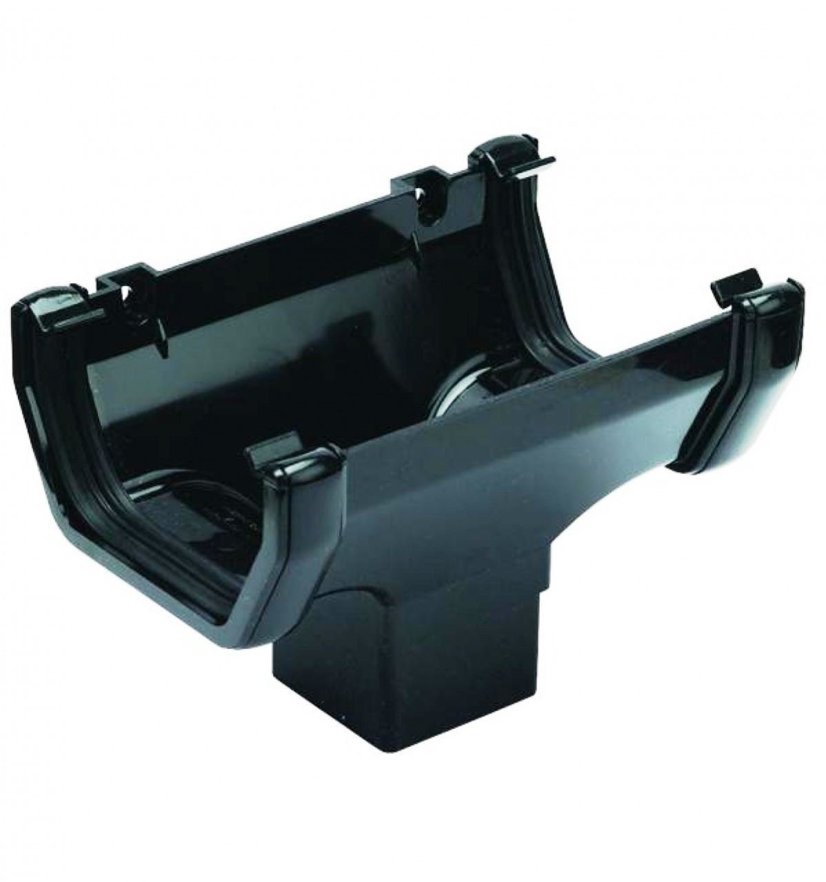 FLOPLAST 114mm Square Gutter Running Outlet - Black