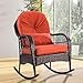 Tangkula Wicker Rocking Chair Outdoor Porch Garden Lawn Deck Wicker Rocker Patio Furniture w/Cushion (Colourful Cushion)