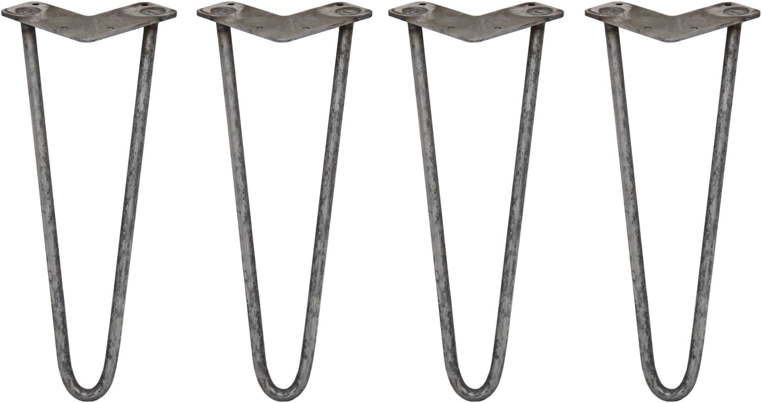 4 x Hairpin Legs/Hair Pin Legs Set SkiSki Legs Furniture Desk Bench Chair Table 14" 2 Prong 12mm Raw Steel & Protector Feet