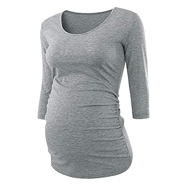 Mutterschaft 3/4 Ärmel Umstandsshirt Bluse Tops UmstandsmodeT-Shirt Einfarbig Rundhalsausschnitt Umstandstop Blusa Schwangers