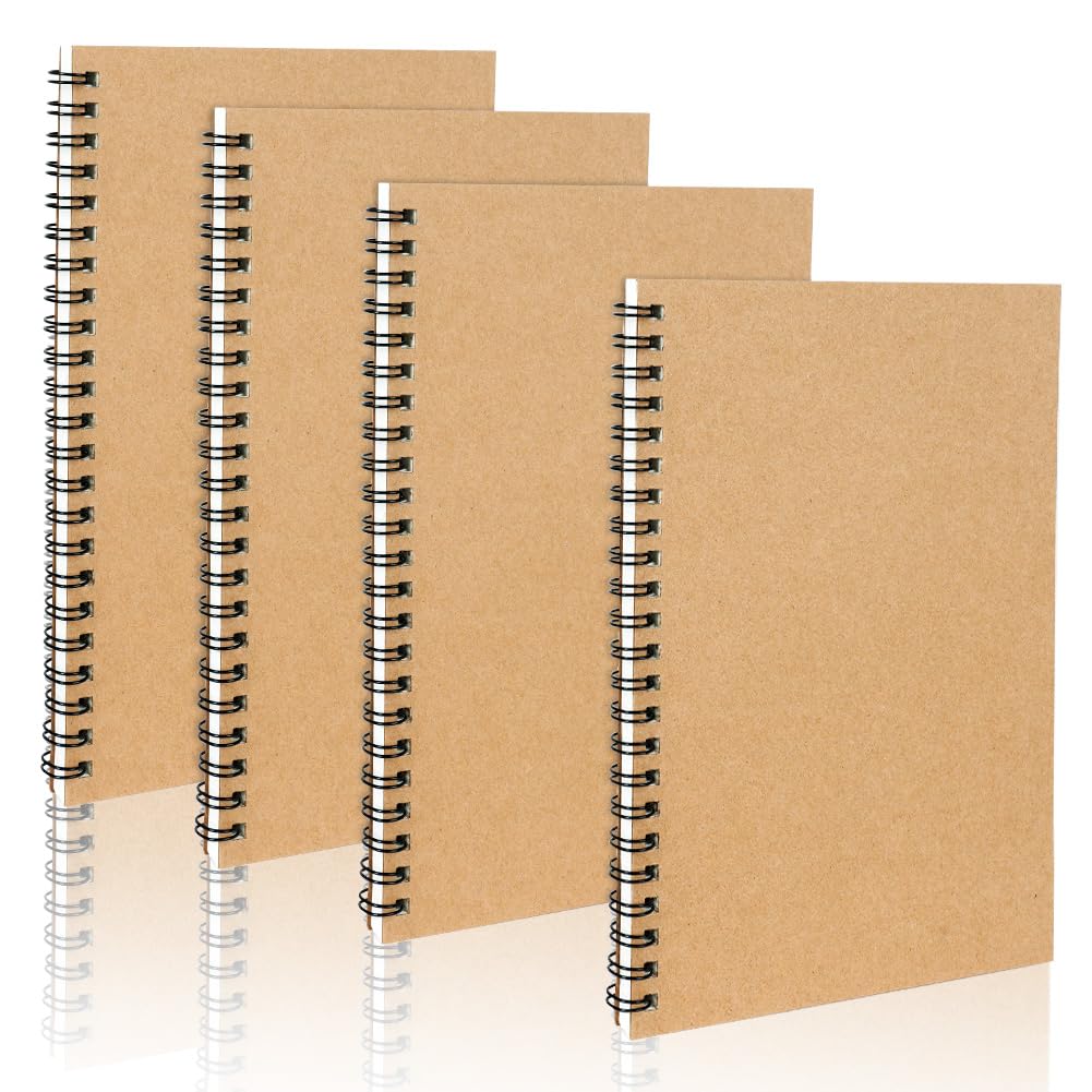 OFFCUP Wirebound Notebook, 4 Pack Spiral Notebook, 120 Pages/ 60 Sheets Wire Bound Notepad Cute Exercise Lined Paper Easy to Carry Notebook for Business Office School Travel (Kraft)