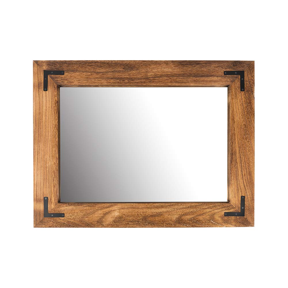 Rustic Wooden Framed Wall Mirror, Natural Wood Bathroom Vanity Mirror for Farmhouse Decor, Vertical or Horizontal Hanging, 32" x 24", Brown