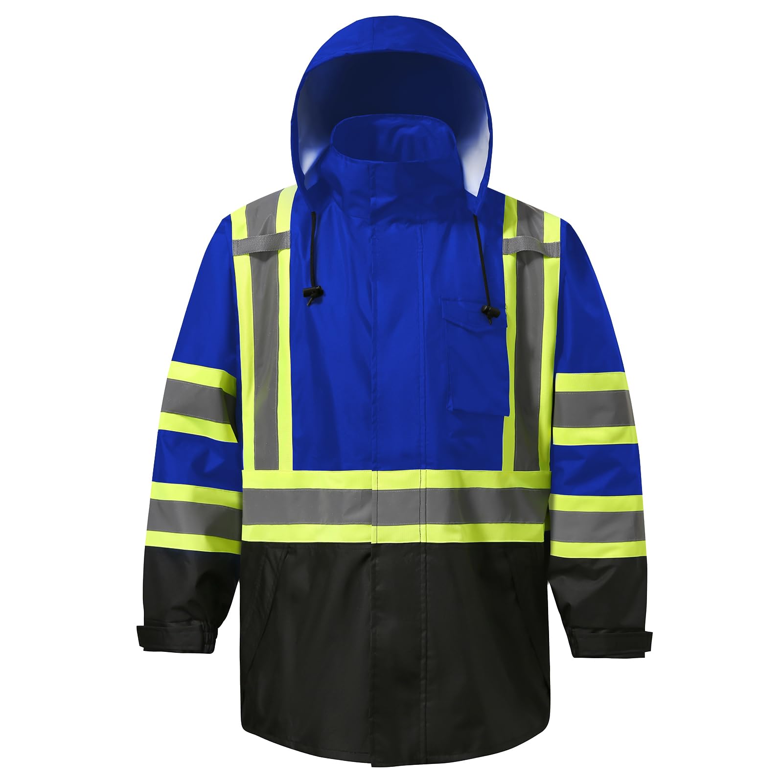 Photo 1 of DPSAFETY Reflective Rain jackets for men waterproof,Hi Vis Safety Coat With Reflective Strips?High Visibility Class 3 Rain jackets With 2 large pockets,Zipper,Blue,SM/MD