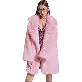 Tinhulf Women's Pink Faux Fur Soft Coat Fur Winter Long Sleeve Overcoat Outwear Jacket Knee Length