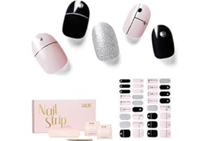 NAILOG Semi Cured Gel Nail Strips 34 pcs, Buy 2 Get 1 UV Lamp, Salon-Quality French Nail Strips with Soft Gel Finish| Timeless Strings