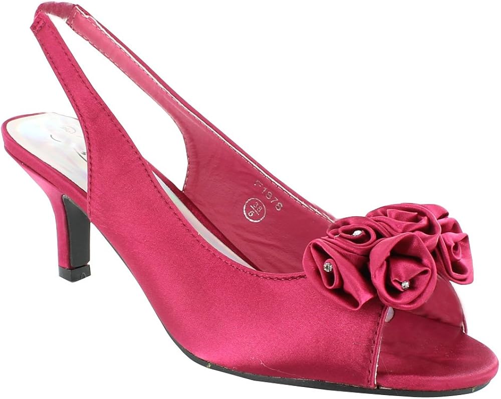 New Ladies Kitten Heel Bridal Evening Sandals Womens Shoes Size UK 3 4 5 6 7 8, Red, UK 3