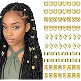 80 Pcs Gold Hair Accessories of Cuffs Jewelry for Women Pirate Tinsel Braids Clips Adjustable Rings Beads(Gold)