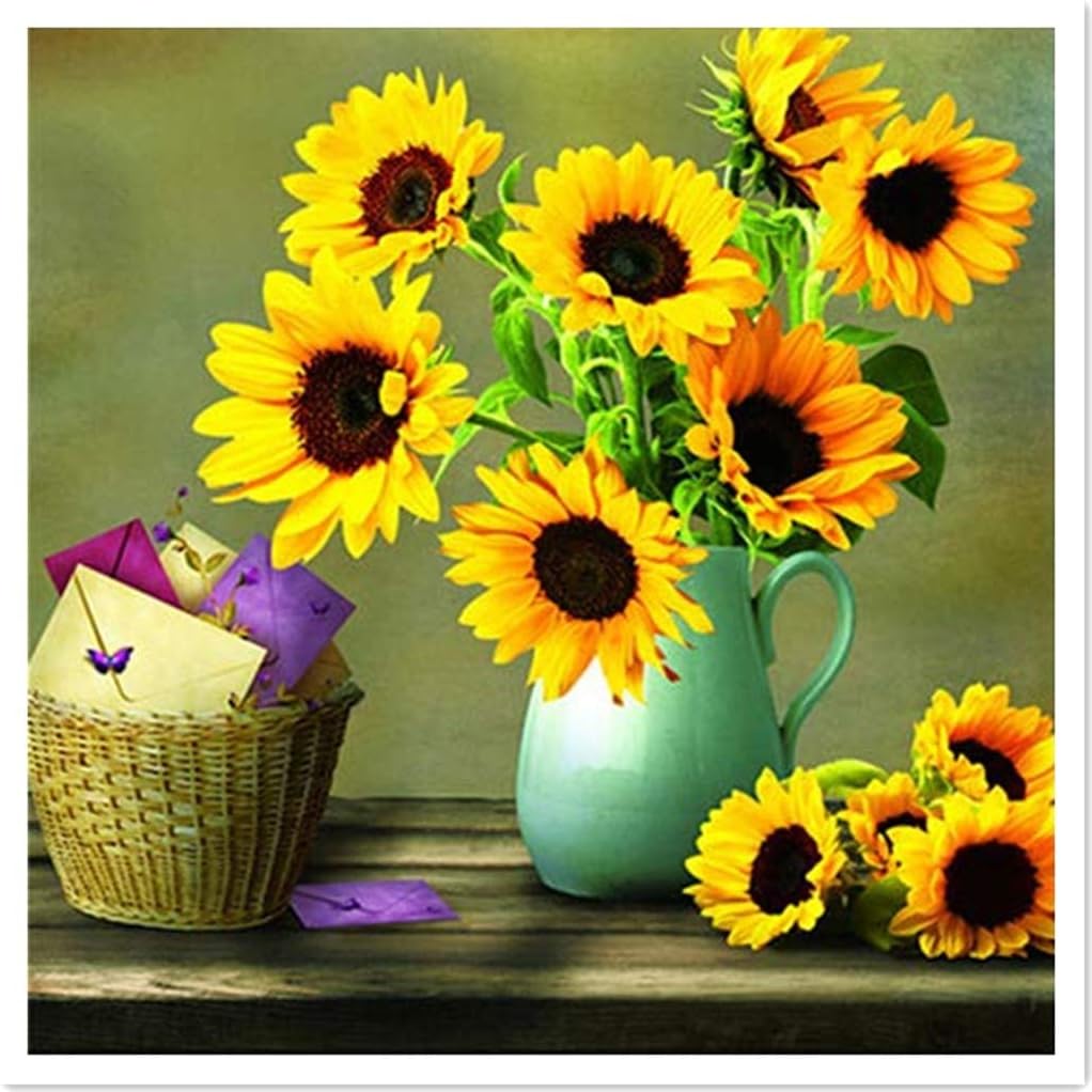 DENGHENG 5d Diamond Painting Kits"Sunflower Vase Painting" for Adults Painting Cross Stitch Full Drill Crystal Rhinestone Embroidery Pictures Arts Craft for Home Wall Decor Gift