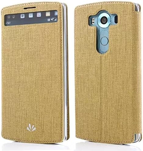 LG V10 case Premium Leather PU Flip Wallet Case with View Window Stand Kickstand Card Holder Magnetic Closure TPU bumper full cover slim Leather Case for LG V10(yellow)