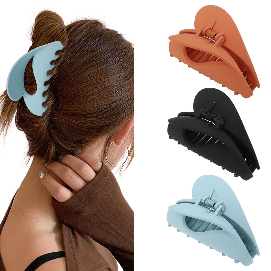IYOU French Matte Hair Claws Triangle Plastic Black Hair Claw Clips Medium Nonslip Outdoor Hair Jaw Clips for Women and Girls(3Pcs)