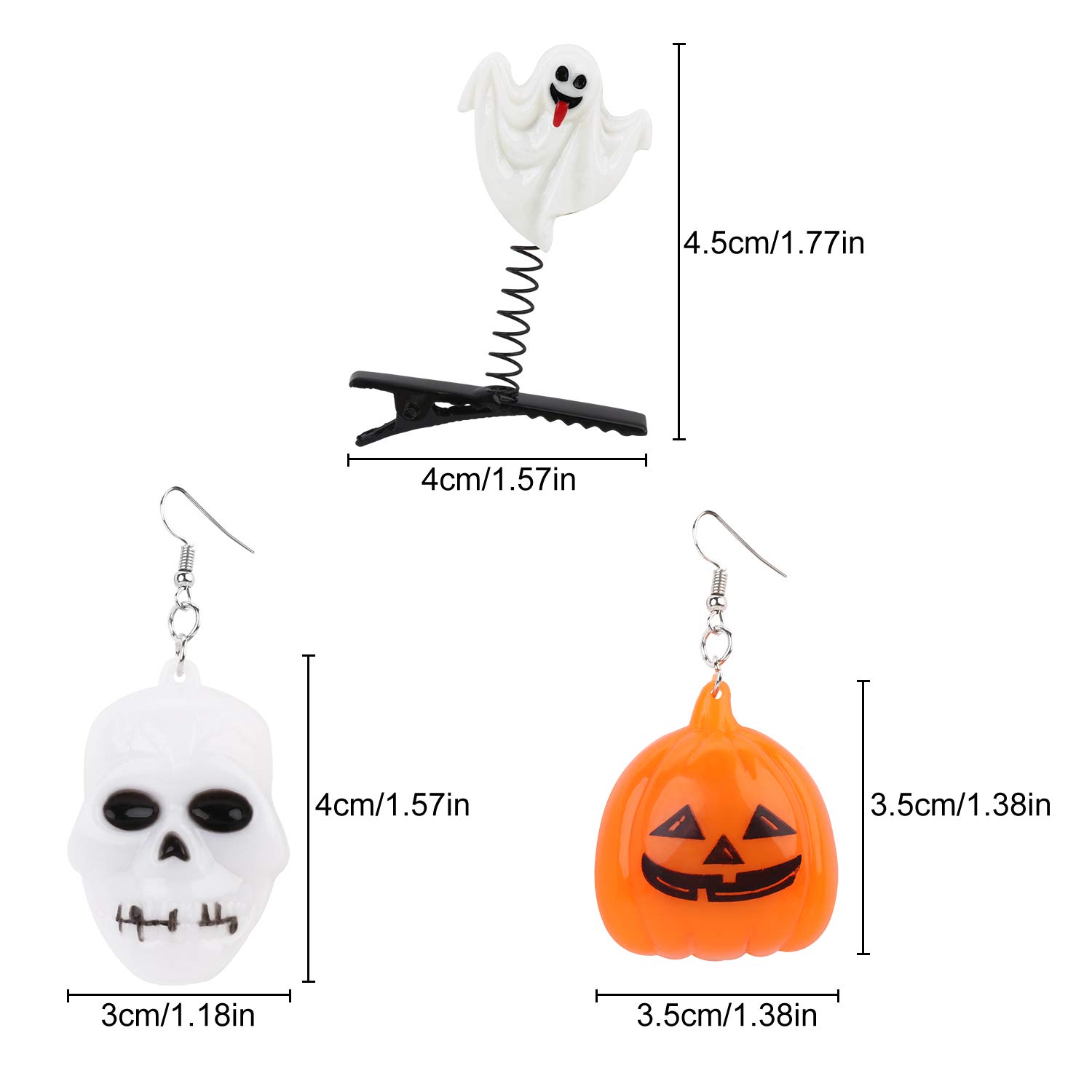 LED Light Up Earrings Hair Clips,Aniwon2 Pairs Glowing Halloween Flashing Skull Pumpkin Ear Drop Pendant With 4pcs Bright Stylish Fashion Hair Barrettes Pumpkin Bat Ghost mummy Hairpins for Halloween