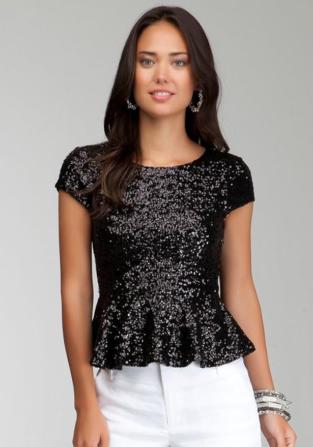 BB Sequin Peplum Top Knit Tops Blk-xl at Amazon Women’s Clothing store ...