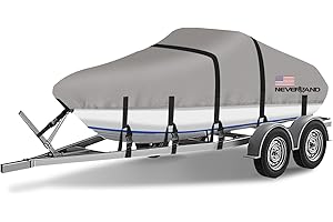NEVERLAND Boat Cover 16-18.5 ft Waterproof Boat Covers Fits Bass, V-Hull and Tri-Hull, Fish & Ski, Runabout Bowrider Boat, 16' 17' 18.5' Foot Heavy Duty Canvas Trailerable Boat Cover Gray