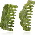 Geiserailie 2 Pieces Jade Combs Massage Stone Hair Gua Sha Scraping Scalp Comb Facial Massage Tool Multifunctional Handheld Head Tools Head Caring Therapy Mother's Day Gift(Stylish Style)