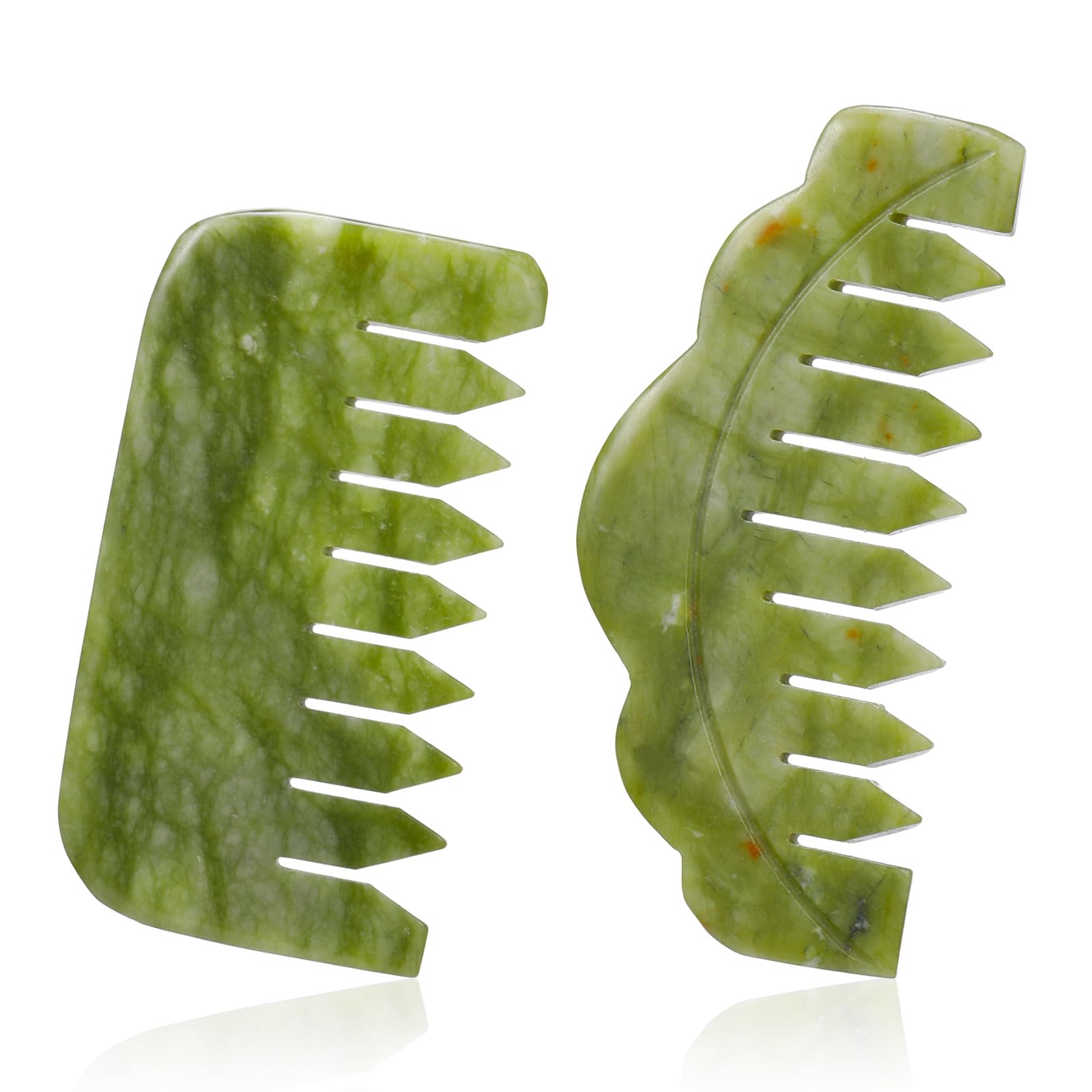 Photo 1 of Geiserailie 2 Pieces Jade Combs Massage Stone Hair Gua Sha Scraping Scalp Comb Facial Massage Tool Multifunctional Handheld Head Tools Head Caring Therapy Mother's Day Gift(Stylish Style)