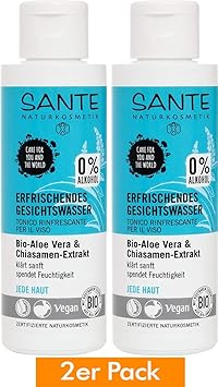 SANTE Naturkosmetik Erfrischendes Gesichtswasser, Ohne Alkohol, Bio-Aloe, Jede Haut, Spendet Feuchtigkeit, Vegan, 2x125ml Dop