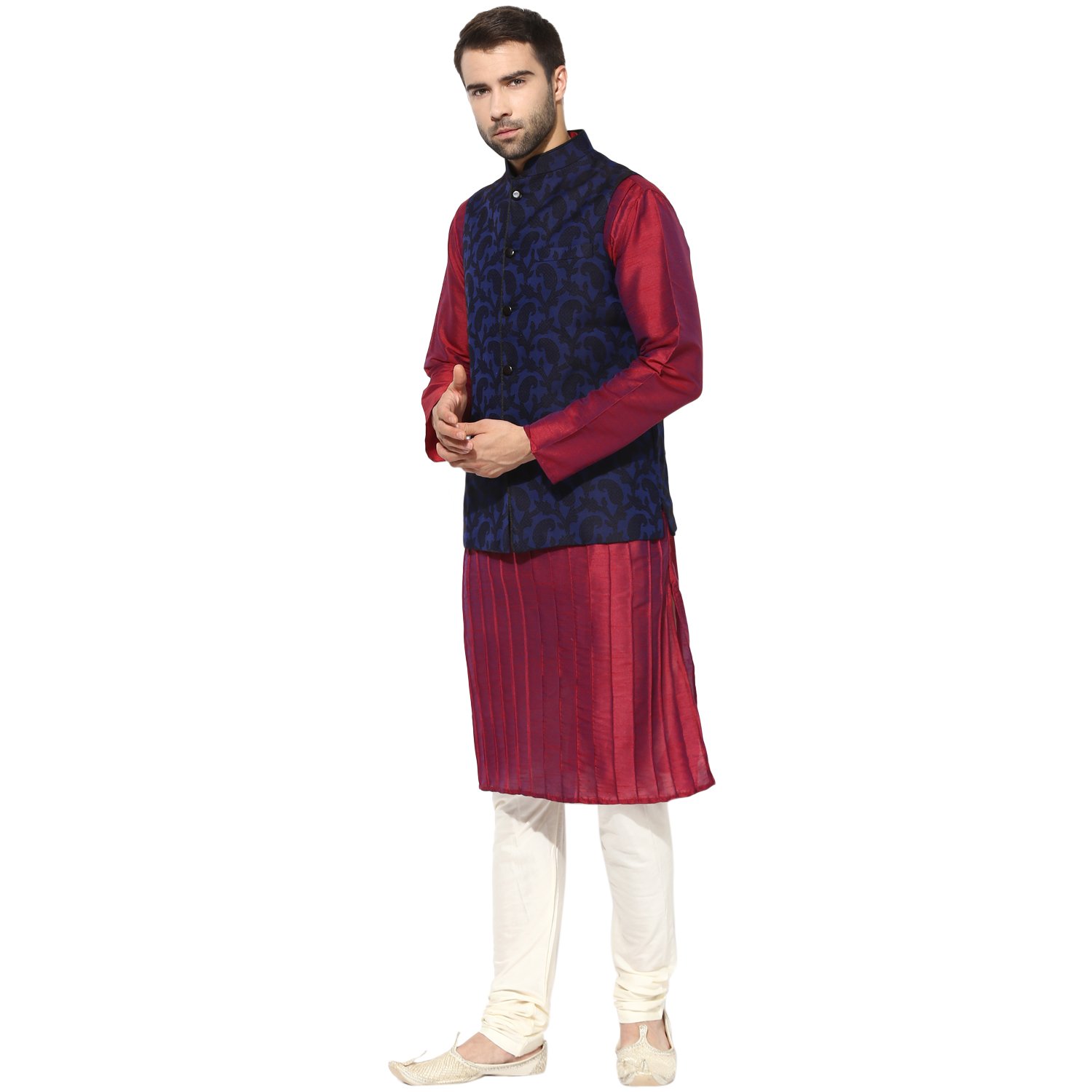 kisah benarasi jaquard cotton silkself designwaistcoat for men's