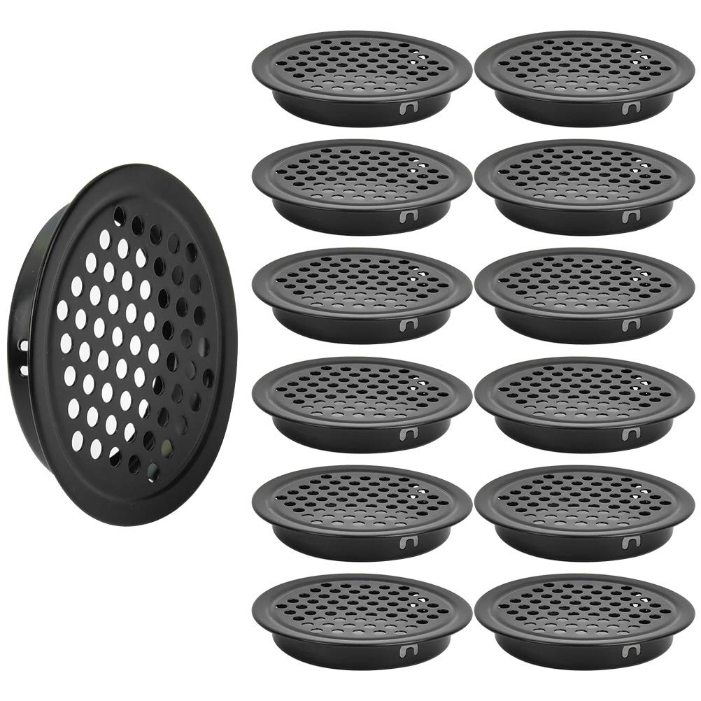 20PCS Ventilation Hole Air Vent Louver Round Air Vent Hole Mesh Hole Grille,Stainless Steel Ventilation Louver Round Ventilation Holes for Kitchen,Bathroom,Cabinet,Wardrobe(Black,53MM)