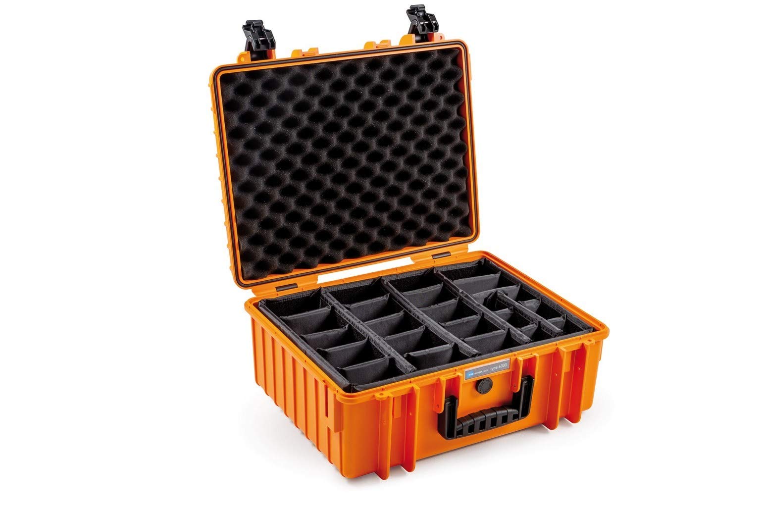 B&W Outdoor Transport Case Type 6000 Orange with Variable Compartments - Waterproof according to IP67 Certification - Dustproof, Shatterproof and Indestructible