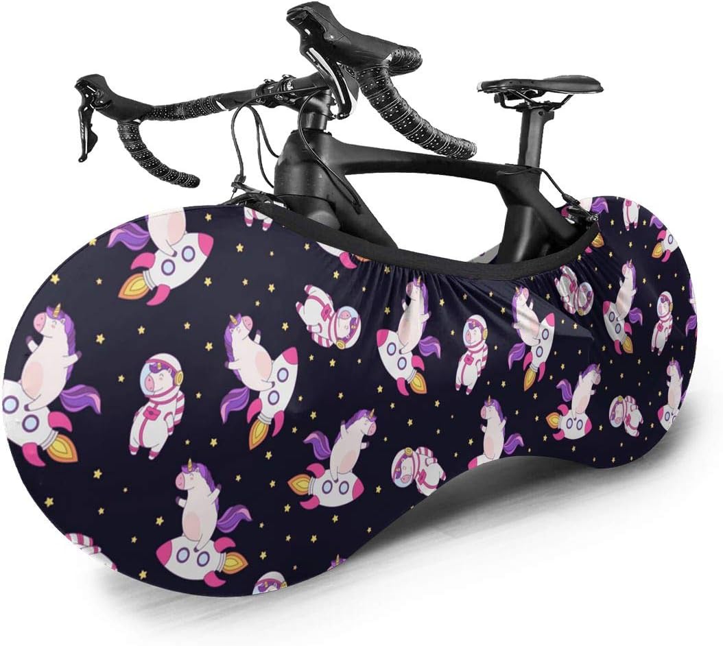 TRcyooy Bike Cover Cute Unicorn On Rocket Spacesuit Bicycle Wheel Cover, Anti-dust Bike Indoor Storage Bag Scratch-Proof, Washable High Elastic Tire Package Protective Gear Garage