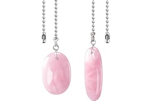 LÈFERS LEFERS Ceiling Fan Pull Chain, 2 Pieces Natural Gemstone Pendants with 12" Ceiling Fan Chain Extender and Connector (Rose Quartz)