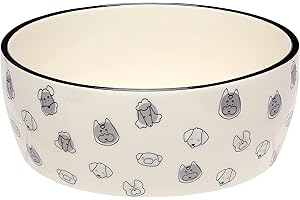 Pearhead Ceramic Dog Bowl Large 9 Cup – Puppy Faces Pattern, Durable Heavyweight Pet Food & Water Bowl, Neutral Modern Design, for Pet Parents, XL