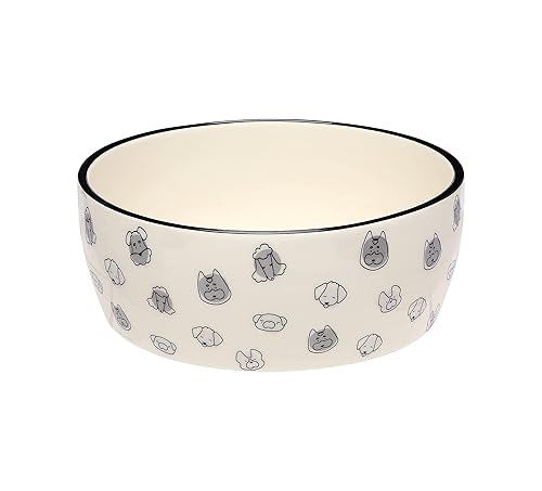 Pearhead Ceramic Dog Bowl, Holds 9 Cups, Dog Faces Pattern Stoneware Food and Water Dish, Microwave and Dishwasher Safe, XL