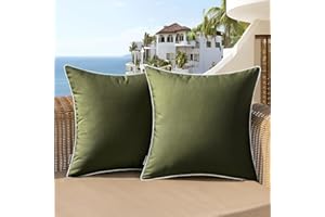 Woaboy Set of 2 Outdoor Waterproof Pillow Covers 18x18 Inch Olive Green Decorative Throw Pillow Covers Square Solid Color Couch Pillow Covers for Patio Tent Bed Sofa Living Room
