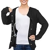 Jiuguva Women Post Mastectomy Shirt with Drain Pockets Mastectomy Drain Holder Drainage Tubes Post Surgical Long Sleeve Shirt