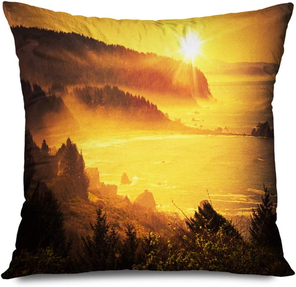 DANGCCI Throw Pillow Cover Square 18x18 Inches USA Eureka California Coastal Ocean Sunset Horizontal Forestry Shoreline Between Nature Natural Decorative Pillow Cushion Case Home Decor Pillowcase