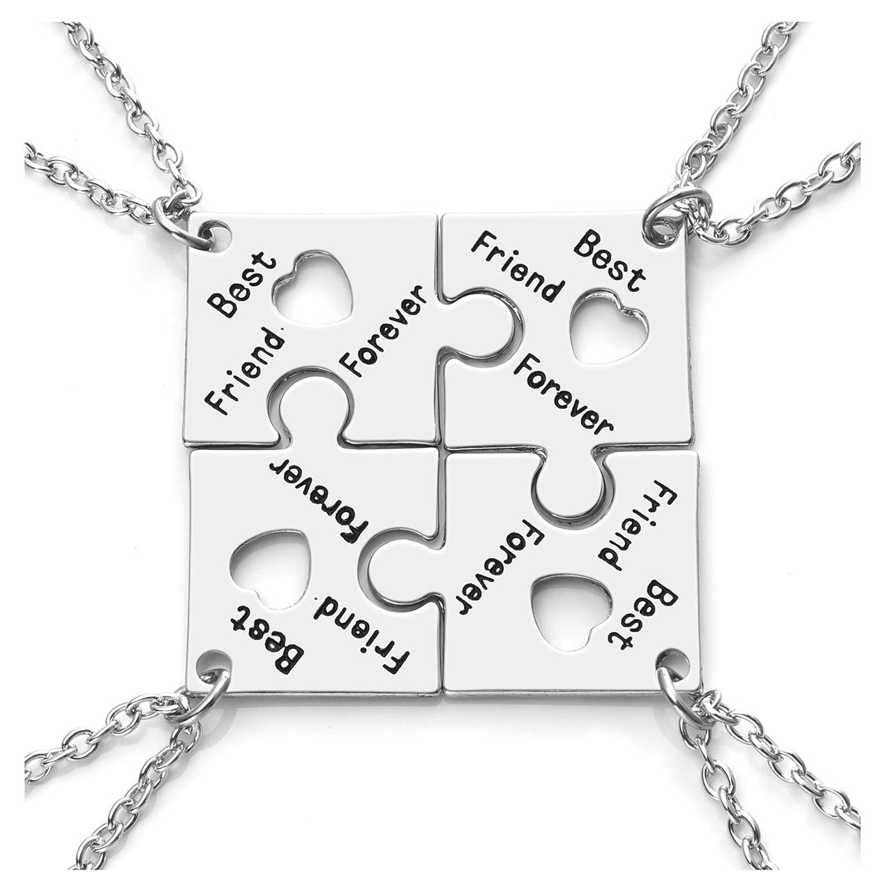 Jovivi Silver Engraved Best Friend Forever Friendship Necklaces for 4,Matching Heart Jigsaw Puzzle Piece BFF Necklace Keepsake Jewellery Friend Friendship Birthday Christmas gifts for Women Friends