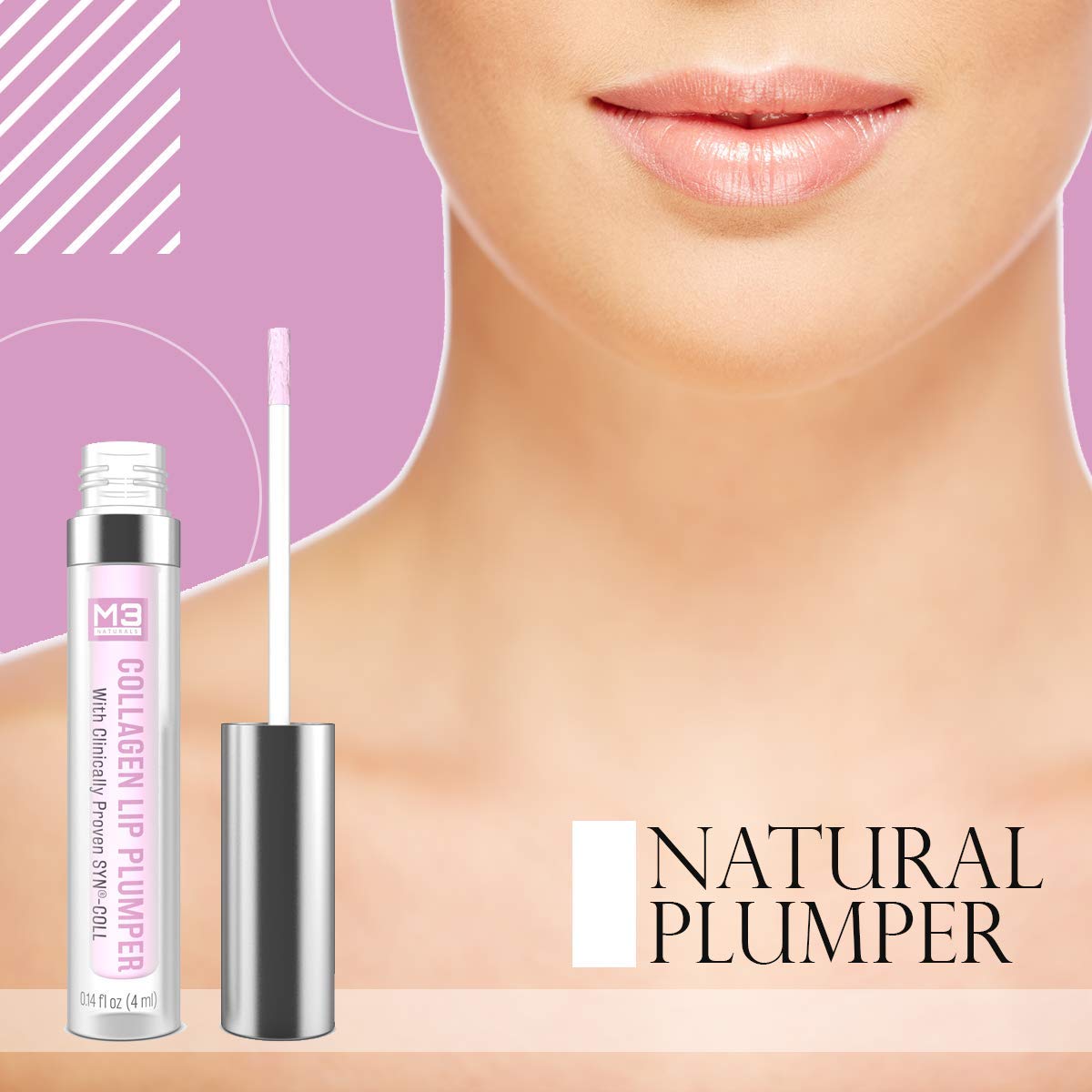 M3 Naturals Collagen Lip Plumper Clinically Proven Natural Lip Enhancer for Fuller Softer Lips Increased Elasticity Reduce Fine Lines Hydrating Plump Gloss Lipstick Primer 4 ml : Beauty