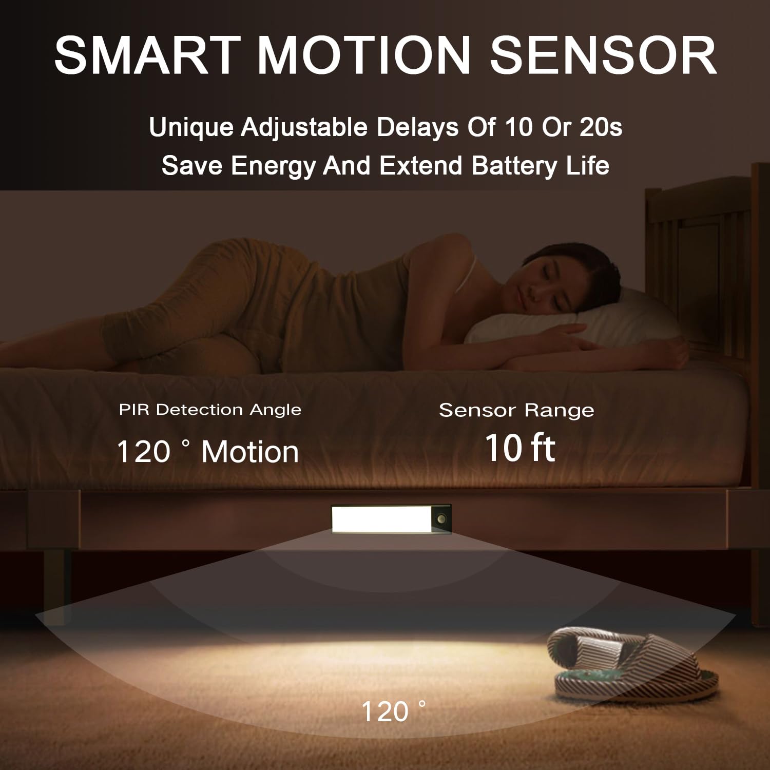 Under Cabinet Lighting, 2500mAh Motion Sensor Light Indoor, 160lm Rechargeable-Battery-Operated Closet Light, Magnetic Under Counter Lights for Kitchen, Stair, Drawer, Safe(7.8in, Cool White, 2 Pack)