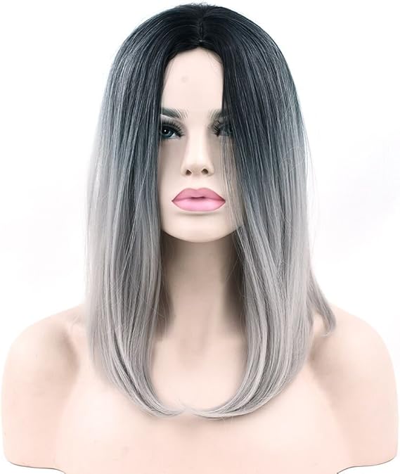S Ssoy Women S Black Light Grey Gradients Mid Length Hair Shoulder