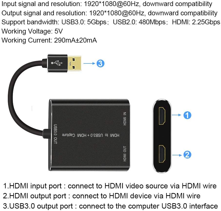 HDMI Capture,HDMI to USB 3.0,Full HD 1080P Live Video Capture Game Capture Recording Box,HDMI USB 3.0 Adapter Video and Audio Grabber for Windows, Mac OS and Linus System,Black,IF-LINK: Electronics