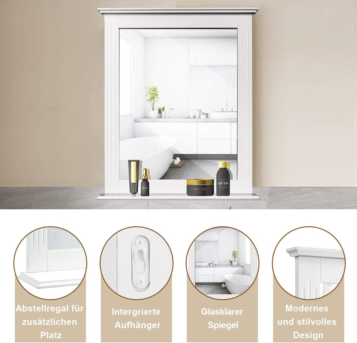 Costway Badezimmerspiegel Mit Ablage Badspiegel Rechteckig Wandspiegel Hangespigel Weiss Spiegel Badezimmer Amazon De Kuche Haushalt