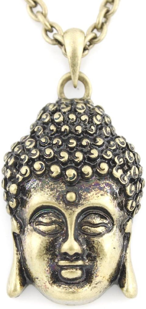 Vintage Feel Buddha Head Pendant Earrings and Necklace (Gold tone NECKLACE)