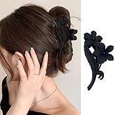 Black Flower Hair Claw Clips - 1Pcs Large Matte Twin Flower Design Hawaiian Hair Accessories Strong Hold Non Slip Shark Clamp Hairpins Barrette for Women & Girls