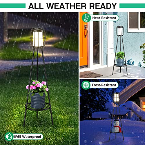 VISFLAIR 2 Pack Solar Lights with Plant Stand, Outdoor Floor Lamps, Waterproof Solar Powered Floor Lamps for Patio Deck Porch Yard Garden Decor