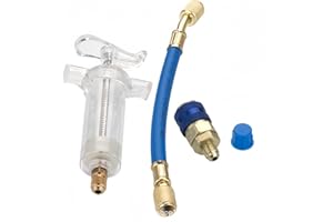 Wzenclave 30ml (1 Oz) AC Oil Dye Injector Kit – Manual Hand-Push Compressor Oil Injector with Quick Coupler (1/4" SAE Connect