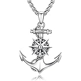 CUOKA Anchor Compass Necklace for Men Women 925 Sterling Silver Nautical Navy Graduation Friendship Travel Talisman Pendant Necklaces Inspirational Anchor Jewelry Gifts for Travelers Graduates Sailors