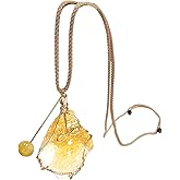 Wzwzmia Big raw citrine stone crystal pandent necklace, handmade wire wrapped healing stone November birthstone Reiki Meditation Jewelry for women ladies adjustable length 26”