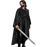 L'VOW Medieval Corduroy Hooded Cloak - Renaissance Hooded Cape with Adjustable Brooch, Halloween Wizard Cosplay Costume