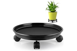 Sanbege Resin Plant Caddy with Wheels, 11.6" Round Plant Pallet, Plant Pot Trolley (Black)